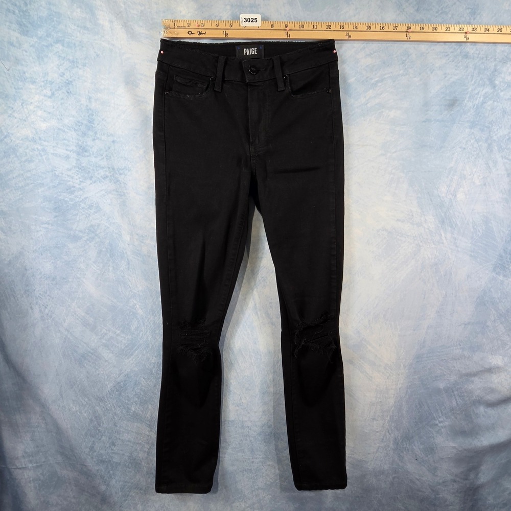 PAIGE Hoxton Ankle High Rise Distressed Skinny Jeans Black Size 24